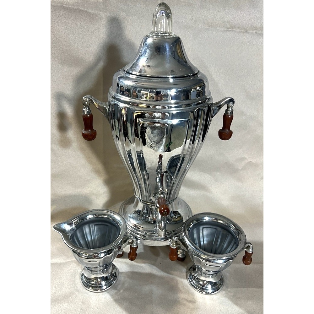 VTG FABERWARE COFFEE ELECTRIC PERCULATOR W/ CREAM & SUGAR‎ BOWLS (2505))